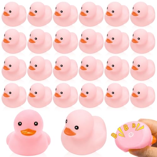 24 Pcs Mini Rubber Duck Bulk Bath Squeaky Rubber Duckies Cute Float Bathtub Toys for Baby Shower Birthday Party Favors Gift Beach Pool Activity Carnival Game (Pink)