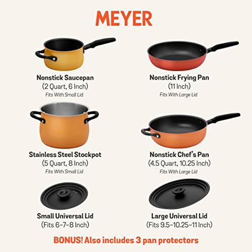 Meyer 6pc Stackable Set with Universal Lids | Hard Anodized Non Stick and Stainless Steel Pots and Pans | Induction Compatible | Dishwasher Safe | Oven Safe | Red, Orange, Yellow | Accent Cookware by Meyer - Used condition - Image 5