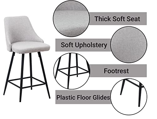 Btexpert Premium Upholstered Dining High Back Bar Chairs, Set Of 4 Pack Polyester, 17.75" W X 15.7" D, Gray Fabric 25" Stool - 4 Pack #TOP4