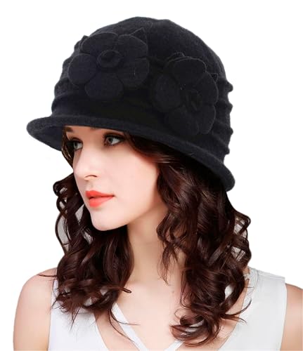 1920s Vintage Wool Cloche Fedora-Hat Church Fascinator Hat Derby Hat with Bow for Women Men Black