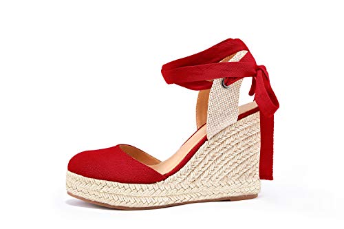 FISACE Womens Summer Lace Up Espadrilles Wedge Sandals Closed Toe Ankle Strap Platform Shoes by FISACE - Image 2