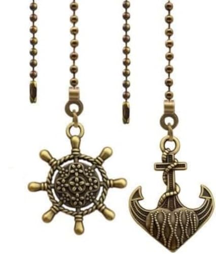 Image of 2pcs Vintage Anchor and Wheel Charm Pendant Ceiling Fan Danglers Fan Pulls Chain Extender with Ball Chain Connector （Bronze）