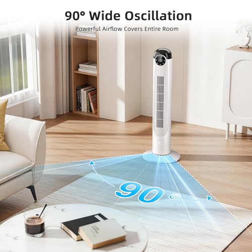 Image of Antarctic Star T36 Tower Fan-36 Inch, Bladeless Oscillating Fan with Remote, 6 Speeds & 4 Modes, LED Display, 9H Timer, Quiet Floor Standing Fan for Bedroom Living Room Office, White