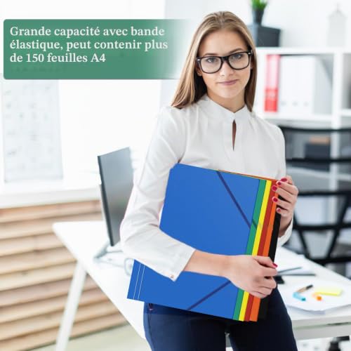 30 Pièces Chemises Porte-documents, Chemise 3 Rabats A4 avec 2 Bandes ÉLastiques, Dossier en Plastique pour Document au Format A4, Idéal pour Bureau Maison Scolaire – vue 7
