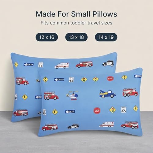 Image of 2-Pack Toddler Travel Pillowcases -100% Soft Microfiber, Breathable and Hypoallergenic - 14 inch by 20 inch Kids Pillowcases fits Pillows 14x19, 13x18 or 12x16, Fire, Police and Rescue