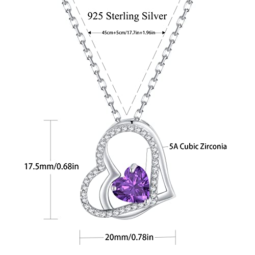 Misumor 925 Sterling Silver Necklaces For Women Silver Gold Rosegold Heart Pendant With Birthstone Jewelry Gifts For Girlfriend Mom Wife On Birthday Anniversary Valentines Day (Sliver-02-Feb.) #TOP3