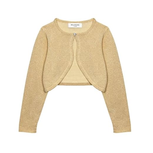 BOLEROSE Girls Long Sleeve Sparkle Cardigan Childrens Kids Bolero Shrug (Gold, 5-6 YRS)