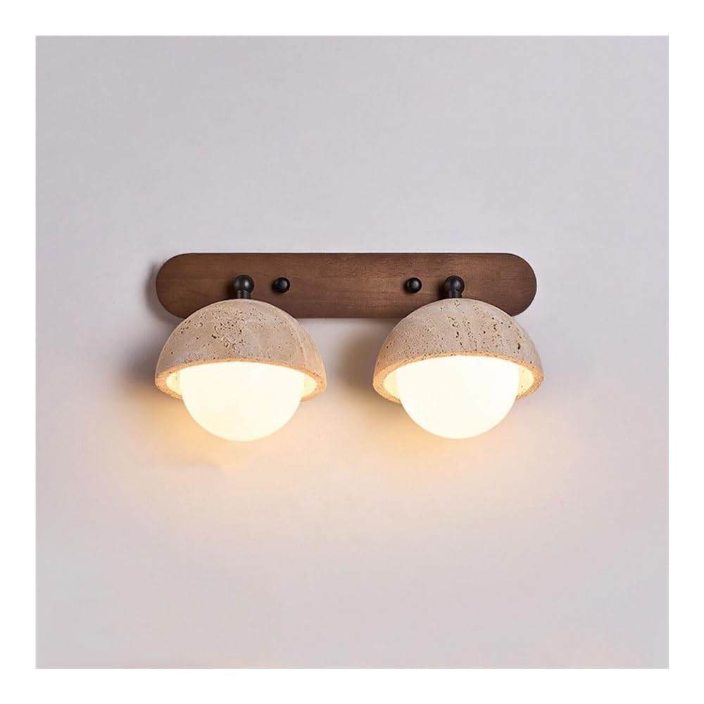 TONFON Modern Milk Glass Globe Wall Lamp Wabi Sabi Vanity Wall Light Walnut Base Travertine Lighting Wall Lantern for Bedroom Bedside Living Room Study Room Corridor Entryway Restaurant