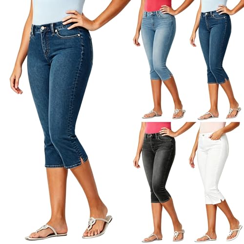 Vaqueros 3/4 para mujer elásticos con cintura alta estilo capri ajustado 2