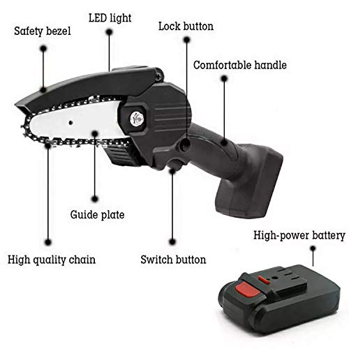 4 inch accu-mini-kettingzaag, TELAM mini-kettingzaag met 2*accu 1500 mAhdraagbare oplaadbare elektrische 21 V… - Afbeelding 5