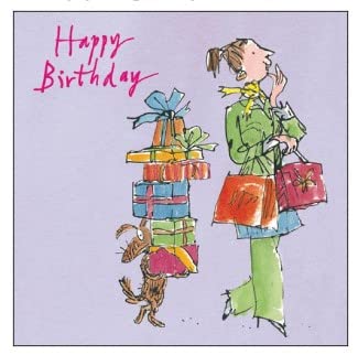 Woodmansterne Illustrated Open Female ''Happy Birthday'' Greeting Card - Eco-Friendly - From The Quentin Blake Range - Shopping Trip, 157 x 159 mm