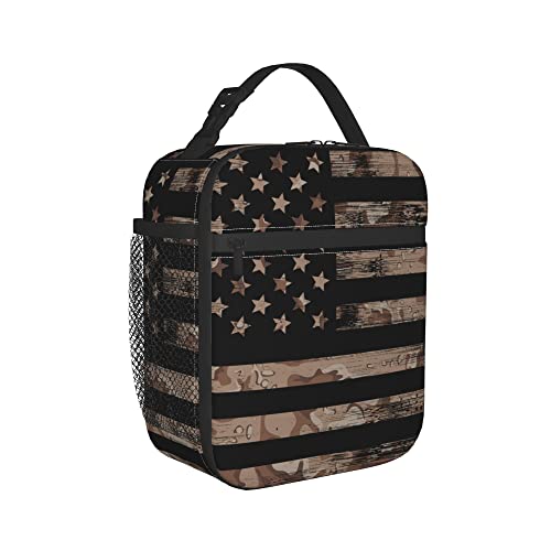 Fuabjpoi American Flag With Desert Camouflage Insulated Lunch Bag - Reusable Lunch Box - Portable Lunch Tote For Women Men And Kids #TOP1