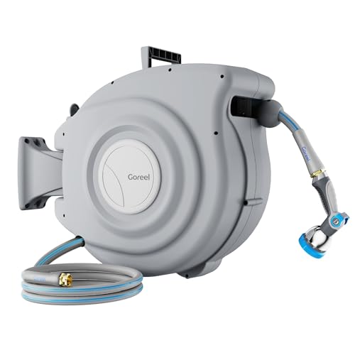 Retractable Garden Hose Reel with Nozzle and Lock
