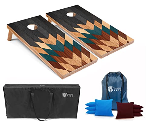 Tailgating Pros Lightweight Cornhole Boards - 4'x2' Modern Wooden Designs Cornhole Game w/Carrying Case & Set of 8 Corn Hole Bean Bags w/Tote