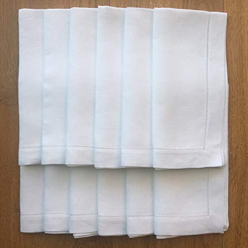 Guardanapos de jantar com bainha de linho branco Minhcraft – Conjunto de 12 guardanapos de 51 x 50 c