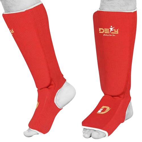 DEFY Shin Instep Foam Padded Shin Guard Protector Shin Support MMA Foot Protection Kickboxing (Red, Large)