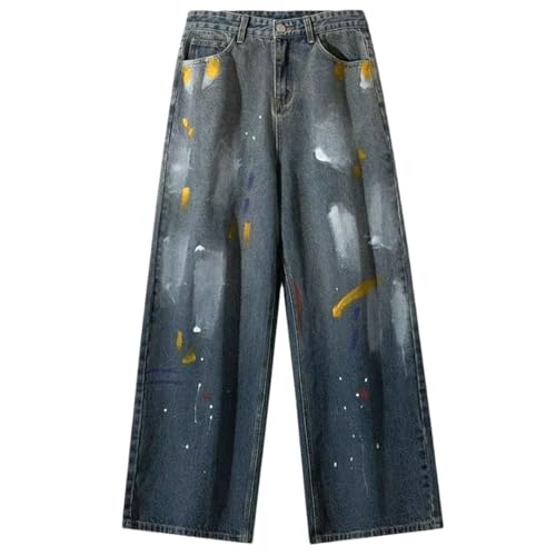 Man Splash-Ink Graffiti Baggy Jeans Hip-Hop Streetwear Denim Trousers Jeans