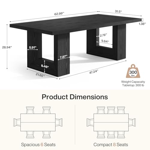Image of Tribesigns Black Dining Table, 63-Inch Farmhouse Kitchen Table | Strong Geometric Frame for Kitchen, Dining, Living Room, Office, Black