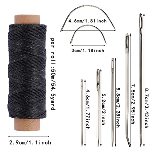 55Yards Waxed Thread with 7 Pcs Leather Needles for Hand Sewing 150D Flat Sewing Waxed Thread Leather Repair Needles Christmas Gifts for Women Sewing Upholstery Leather Canvas Bags Sofa Furniture
