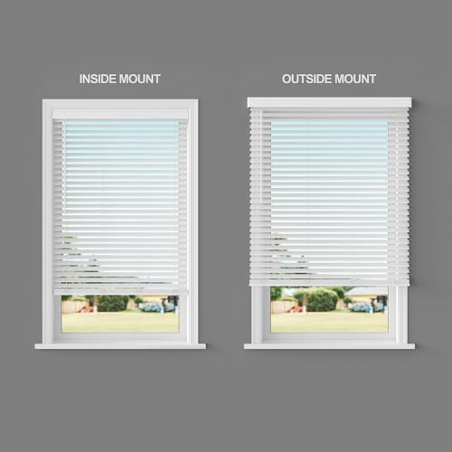 2 Inch Cordless Faux Wood Blind with Contemporary Valance - 22\" W x 48\" L - White, Over 900 Custom Sizes Starting at 19.97, Smooth Room Darkening Slats for Interior Windows by Lumino