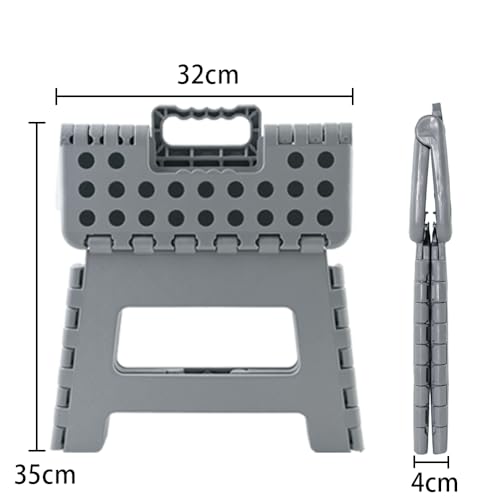 Image of Folding Stool Step Down Footstool With Carry Handle Compact Foldable Foot Stool DIY Footstool Ladder MAX Weight 150KG (Grey)