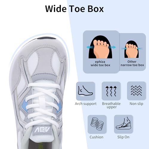 Image of Womens Wide Toe Box Walking Shoes with Arch Support Plantar Fasciitis Tennis Sneakers Orthotic Shoes for Pain Relief