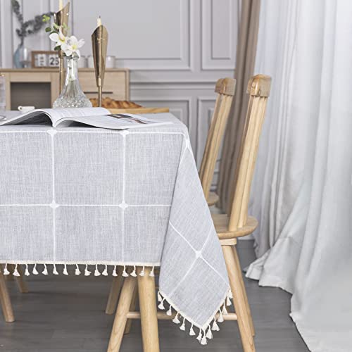 SUNBEAUTY Tischdecke Abwaschbar Baumwolle Leinen 140cmx180cm Tischwäsche Abwischbar Tischdecken Rechteckig Tischtuch Grau Tisch Decke mit Quasten für Home Küche Speisetisch Dekoration