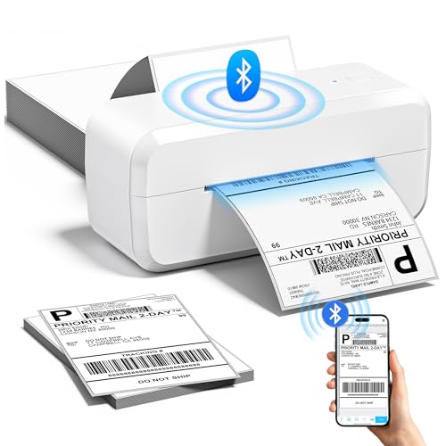 Bluetooth Thermal Label Printer, Shipping Label Printer for 4x6 Shipping Packages & Small Business, Compatible with IOS, Android, Windows and Mac, Widely Used for Ebay, Amazon, Shopify, USPS (White)