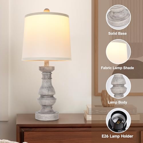 2 lámparas de mesa de resina gris, 22 pulg., pack miniatura 4