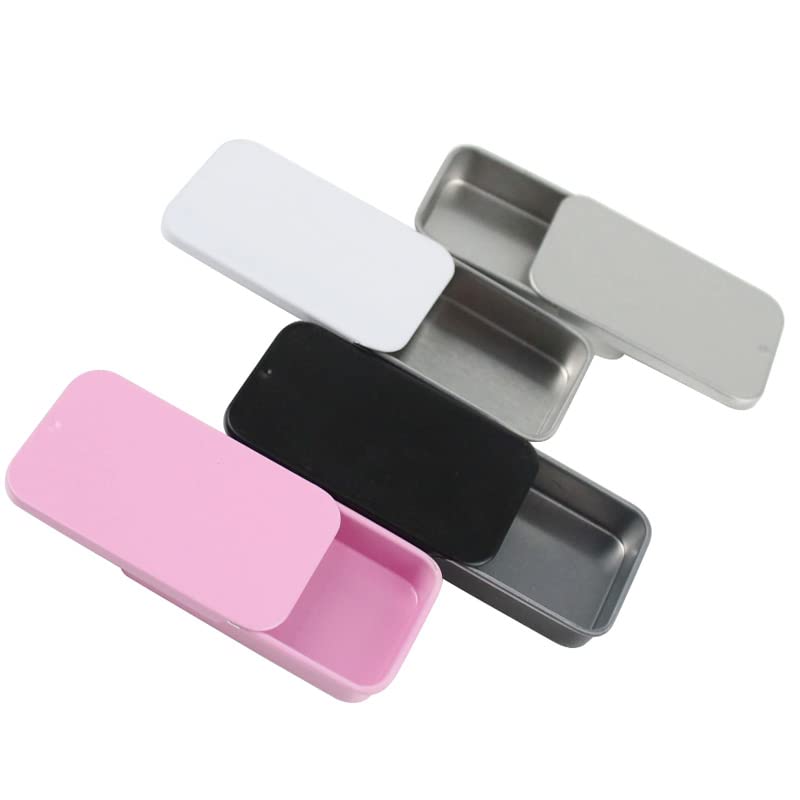 8-Pack Rectangle Metal Slide Top Tinplate Box Containers for Candies Jewelry Crafts Pills Kit Gift Card Holder Box 50ml(Four colors mixed)