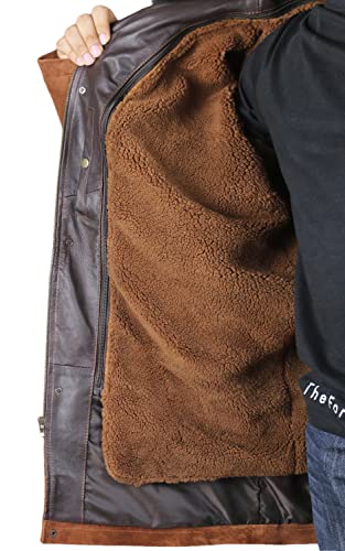Laverapelle Men's SHERIFF WALT (ROBERT TAYLOR) COW SUEDE LEATHER COAT (Suede-Brown, Extra Large, Artificial fur Lining) - 1502774