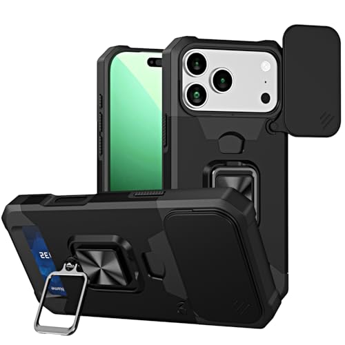 Image of ZORBES 3 in 1 Multifunctional Fashion Phone Case for iPhone 17 Pro max | TPU Phone Case with Card Slot, Shockproof & Anti-slip Design, Rotatable Folding Phone Ring Support Sliding Camera Lens Shield