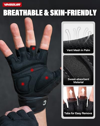 Vinsguir Padded Weight Lifting Gloves With Wrist Support, Fingerless Grip Workout Gloves For Men And Women, Gym Gloves For Exercise thumb #4