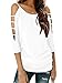 Shirts for Women Cold Shoulder 3/4 Sleeve Cutout Arm Tops Sexy Going Out Casual Y2k Cute Blouse Tops for Daily,L,White