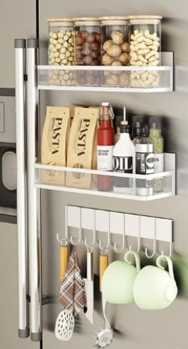 Toski キッチンラック マグネット 冷蔵庫ラック フック付き ホワイト