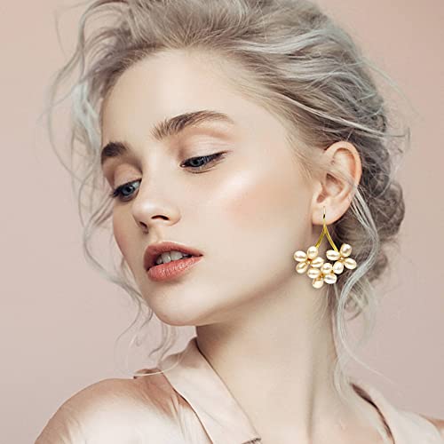 Elexis Sterling Silver Gold Flower Pearl Earrings For Women Dangle Lapis Lazuli Handmade Trendy Drop Earrings For Girls Wedding Bridesmaid Engaged Fashion Daisy Jewelry #TOP6