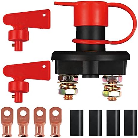 GOGONFLY Battery Disconnect Switch, DC 12V 24V Battery Master Isolator Cut Off Power Kill Switch for Marine Car Boat RV ATV Auto Truck Vehicle, with 2 Waterproof Key, 4 Copper Ring Terminals