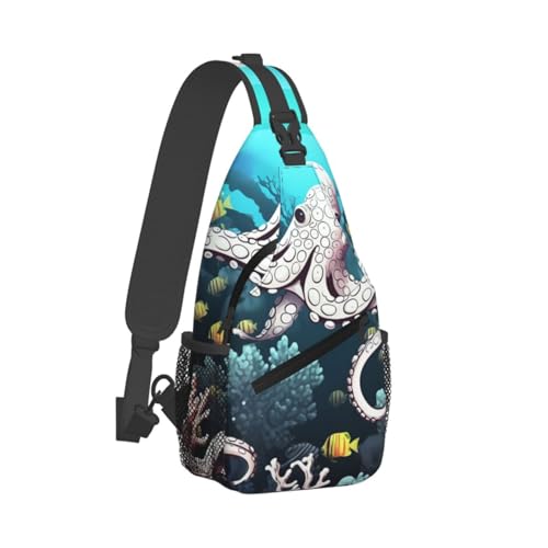 Bolso tipo Sling para mujer y hombre negro con diseño marino miniatura 7