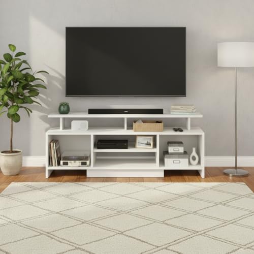 Image of FURNEASER Kashvi Floor Standing TV Unit for Living Room | Modern Engineered Wood TV Cabinet with Open Storage Shelves | Entertainment Center for Upto 55 Inch TV