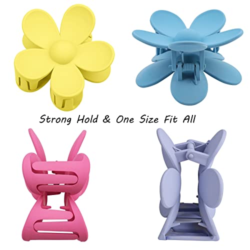 16 Pieces Flower Claw Clips Big Flower Jaw Hair Clips Strong Hold Cute Plastic Matte 16 Colors Floral Hair Accessories for Women Girls Thick or Thin Hair