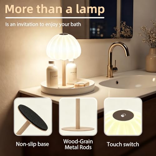 Image of Hifree Rechargeable Waterproof Shower Lamp, IP65 Cordless Touch Dimmable Small Desk Light for Shower, 4500mAh Battery Operated Color Changing Lamp for Bathroom, Restaurant, Bedroom(Original Color)