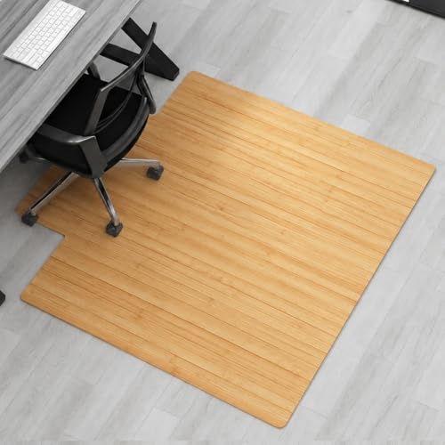 Image of Leinuosen 45 inch x 53 inch Office Bamboo Chairmat for Carpet Floor Mat Highly Premium Quality Anti-Slip Office & Home Floor Protector Low Pile Carpet Chair Mat, 5mm Thick(with Lip, Wood)