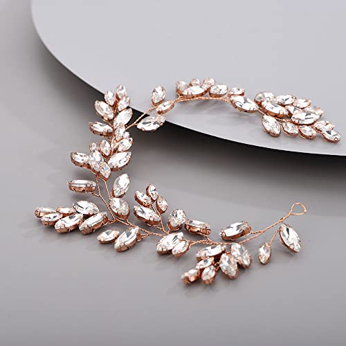 Chargances Bridal Crystal Hair Vine Wedding Rose Gold Rhinestone Headband Fashion Bride Hair Vine Wedding Prom Flower Girl Hair Accessories for Women and Girls (Rose Gold) - Image 2