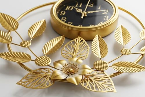 Image of Arcanine Silent Wall Clock Decor Creative Metal Leaf Design Large Wall Clocks Battery Operated Non Ticking Decoration Mute Wall Clock for Living Room (AR-12)