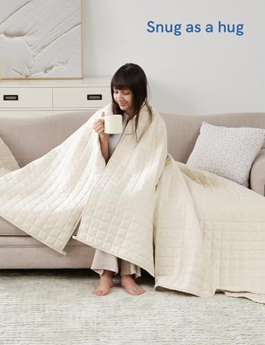 Image of YnM King Size Cooling Weighted Blanket for Adults (88x104 Inches, 40 Pounds, Champagne Beige), Perfect for Hot Sleepers with Cooling Rayon, Heavy Bed Blanket for Couple on Queen or King Bed