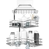 Nieifi Corner Shower Caddy Shelf Basket and Bar Soap Holder with 8 Hooks, Rustproof SUS304 Stainless