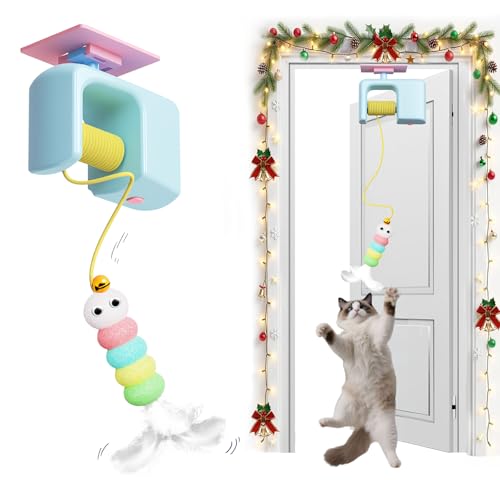 Pixibond Door Hanging Cat Toys for Indoor Cats Adult Kitten, Interactive Cat Toys Automatic Retractable Cat Enrichment Toys for Door Wall Ceiling, Self Play Hunting Exercising Boredom Mouse Toy