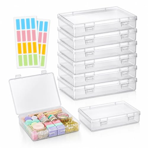 EAAGHK 8PCS Cajas Pequeñas de Plastico con Tapa, Mini caja Plastico Almacenaje con Etiquetas, Organizador de Almacenamiento Transparente, para Guardar Joyas,Cuentas y Objetos Pequeños 15.5*9.3*3cm