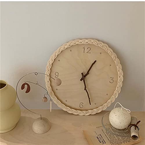 Quesheng Rattan Wall Clock Round Digital Wood Mute Silent Clock Homestay Hanging Ornament Figurines Bedroom Home Decor #TOP4