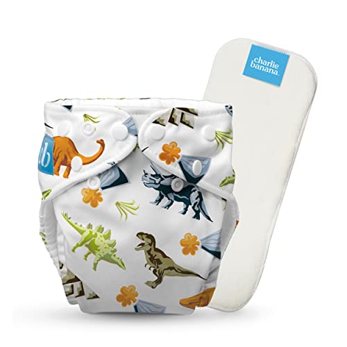 Image of Charlie Banana Cloth Diapers, Reusable, Washable, Adjustable One Size Diaper, for Babies and Toddlers, with Absorbent Insert - Dinosaurs, 1 Pack